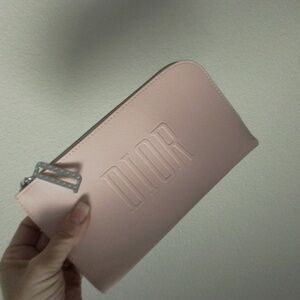 Dior Pale Pink Embossed Zip Cosmetic Clutch Bag Wallet